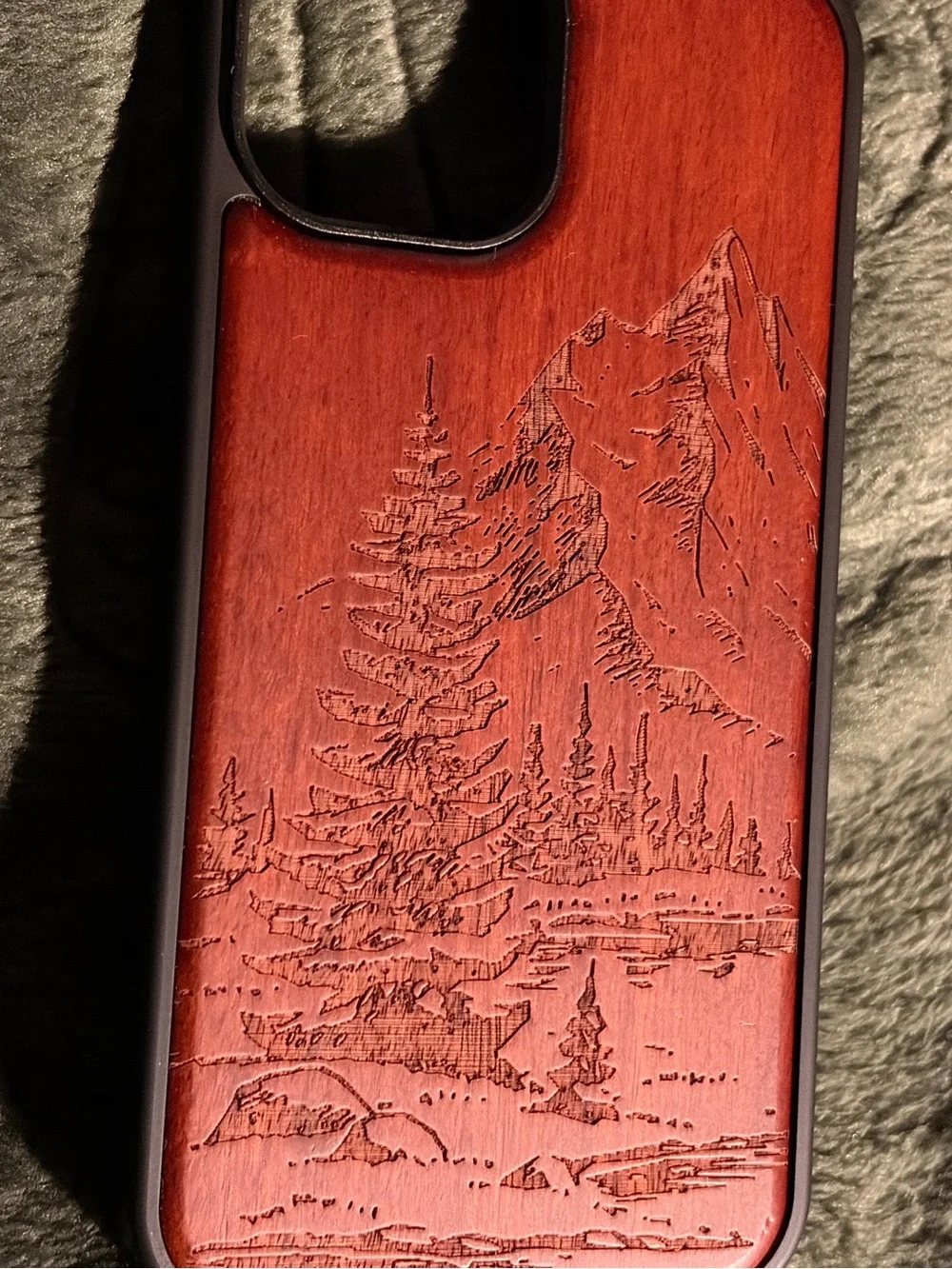 Engraved Mountain Wood Phone Case - Red iPhone 15 NEW in package